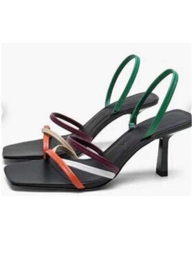 Zara Women's Green, Orange, and Cream Strappy Sandals Sz 37 - Bundle Discount